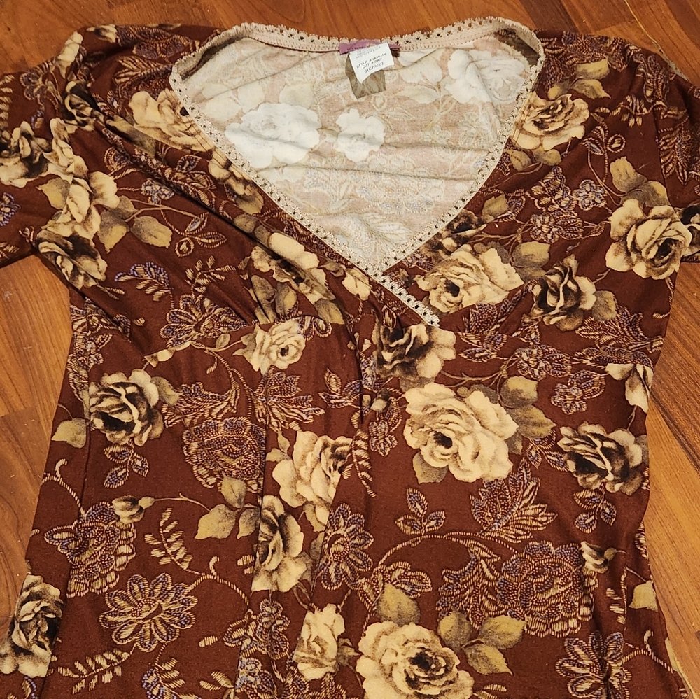High fashion brown rose vintage y2k faux wrap blouse